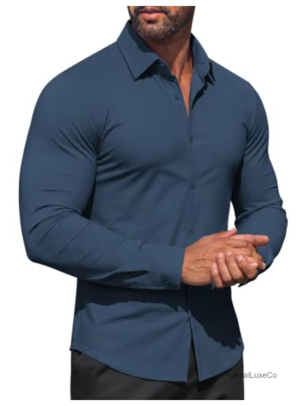 Men's 4-Way Stretch Long Sleeve Button Down Dress Shirt Business Casual